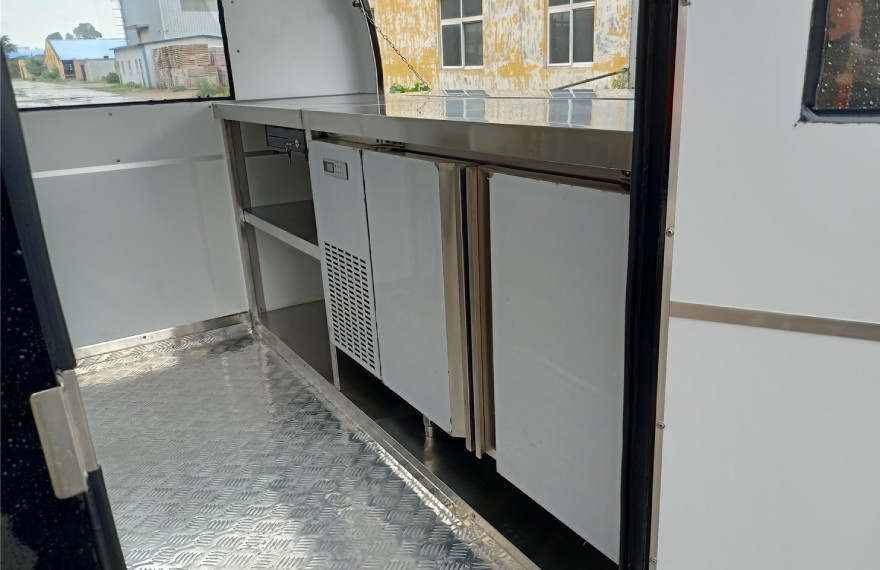 7ft small trailer bar with a fridge